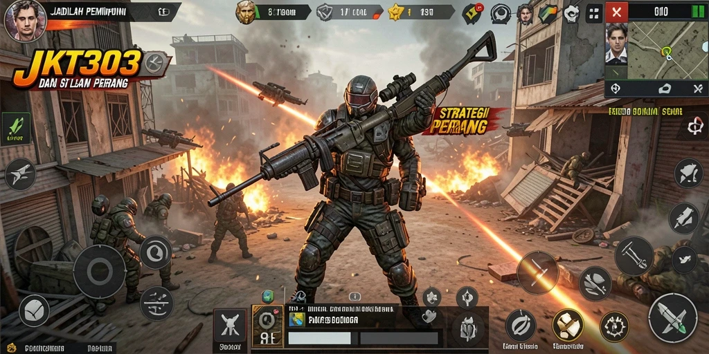 Screenshot menampilkan pertempuran epik dalam JKT303 yang strategis.