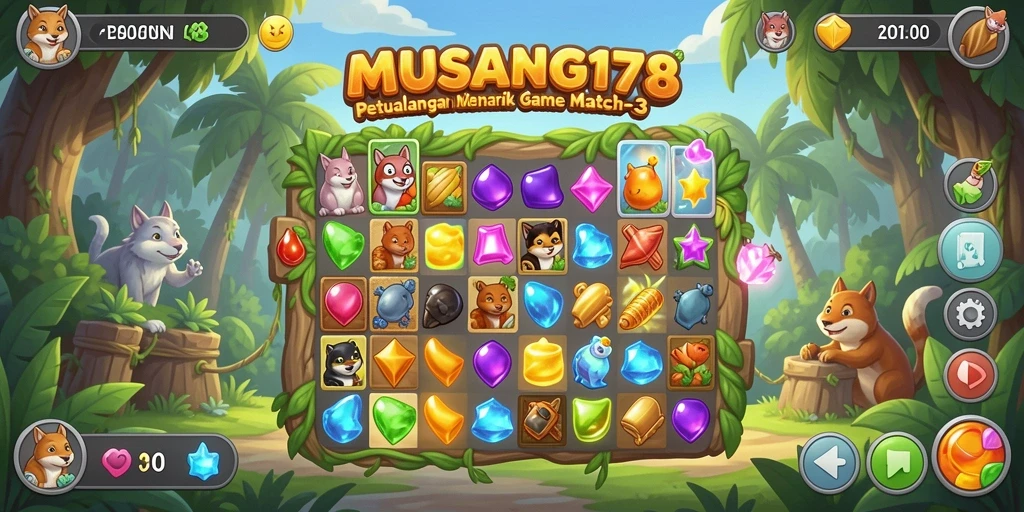 Tampilan menarik dari gameplay Match-3 MUSANG178 dengan level menantang.