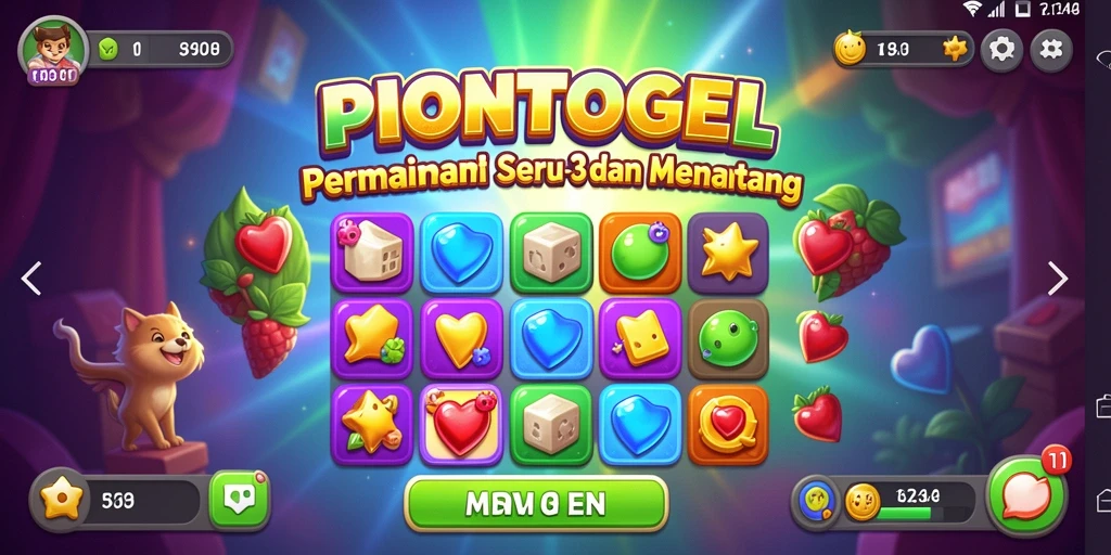 Tangkapan layar utama PIONTOGEL menampilkan gameplay Match-3 yang seru.