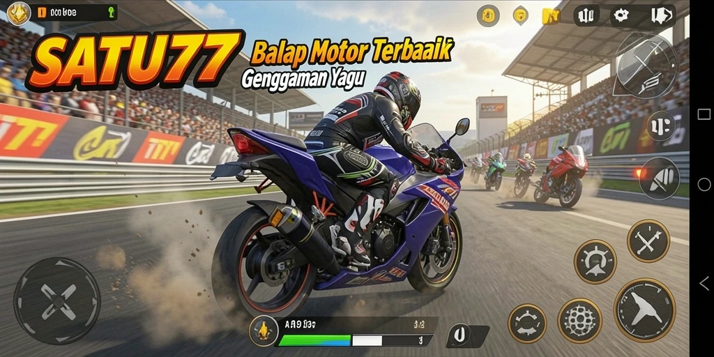 Tampilan menarik dari gameplay balap motor SATU77 yang penuh aksi.