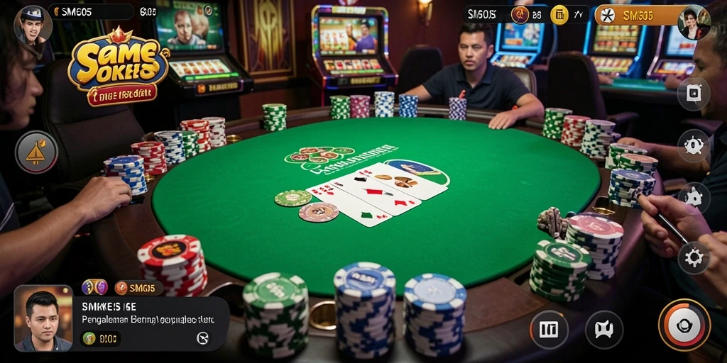 Screenshot permainan SM605 menampilkan aksi Poker yang mendebarkan.